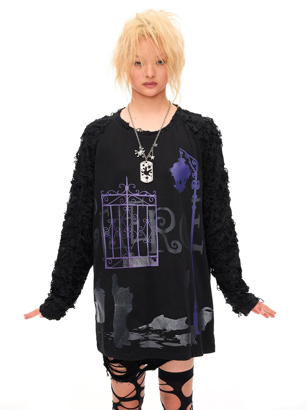 CFIERCE Soft Cotton Blend Printed Loose Fit Crew Neck Long Sleeve Unisex Tshirt