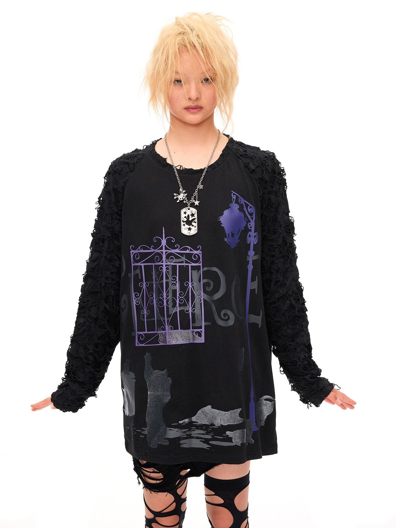 CFIERCE Soft Cotton Blend Printed Loose Fit Crew Neck Long Sleeve Unisex Tshirt