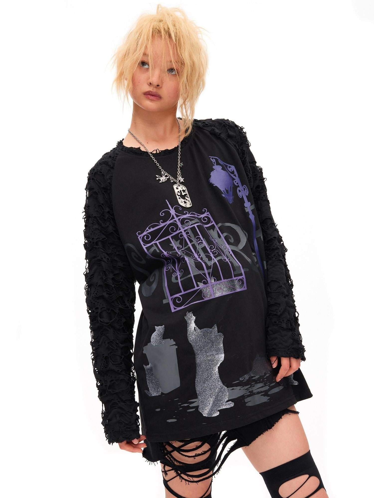 CFIERCE Soft Cotton Blend Printed Loose Fit Crew Neck Long Sleeve Unisex Tshirt
