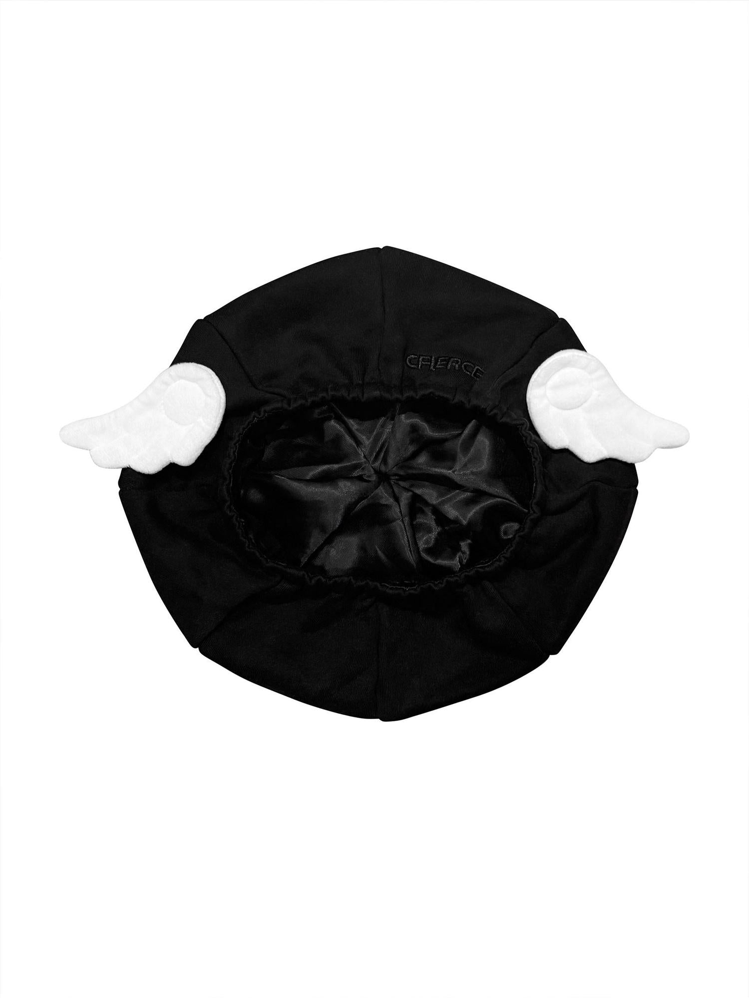 CFIERCE Soft Cotton Lightweight Letter Print Round Top Fresh Style Unisex Black Beret