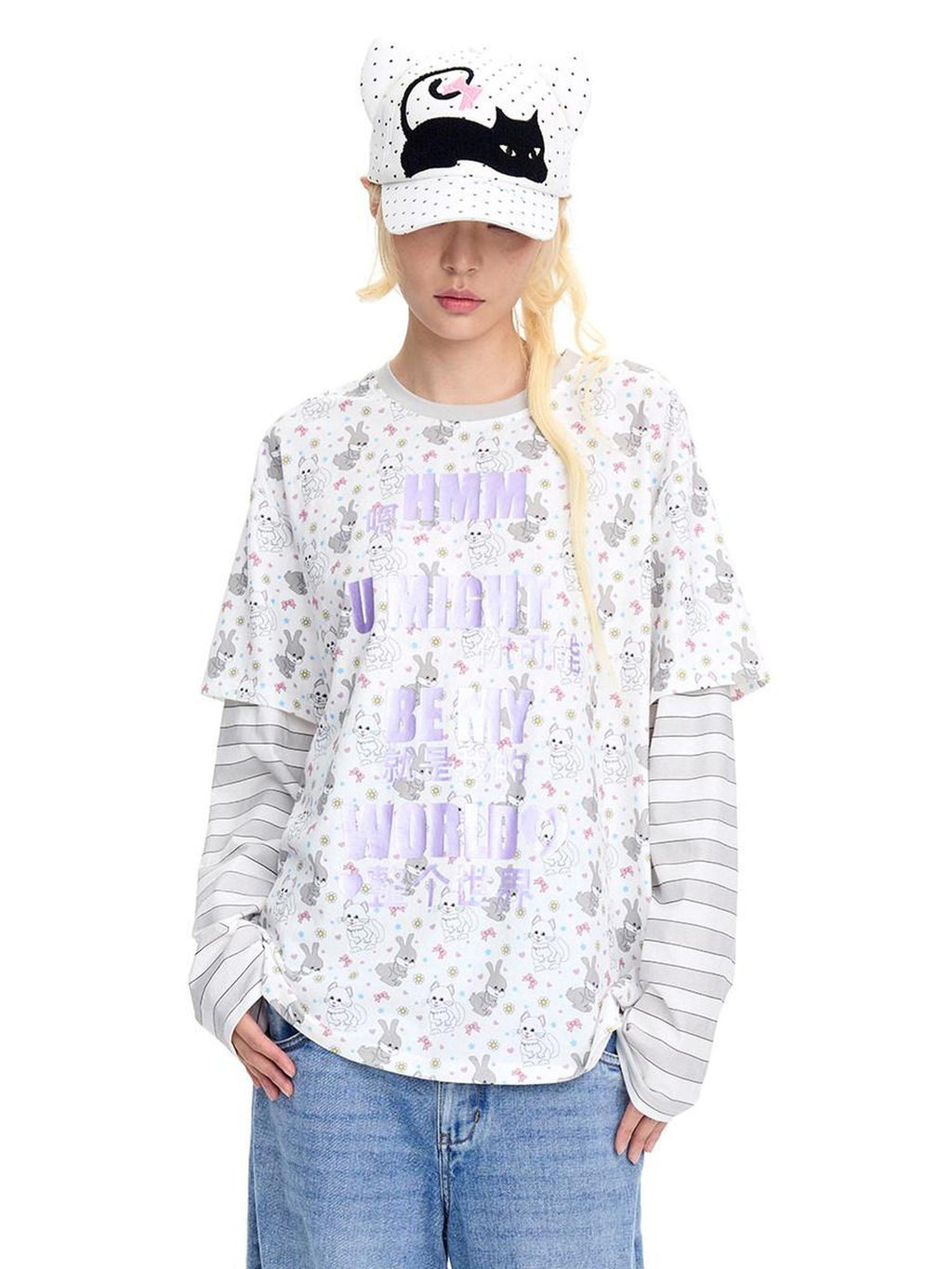 CFIERCE Soft Cotton Loose Casual Long Sleeve Crew Neck Letter Print Unisex Purple Blue