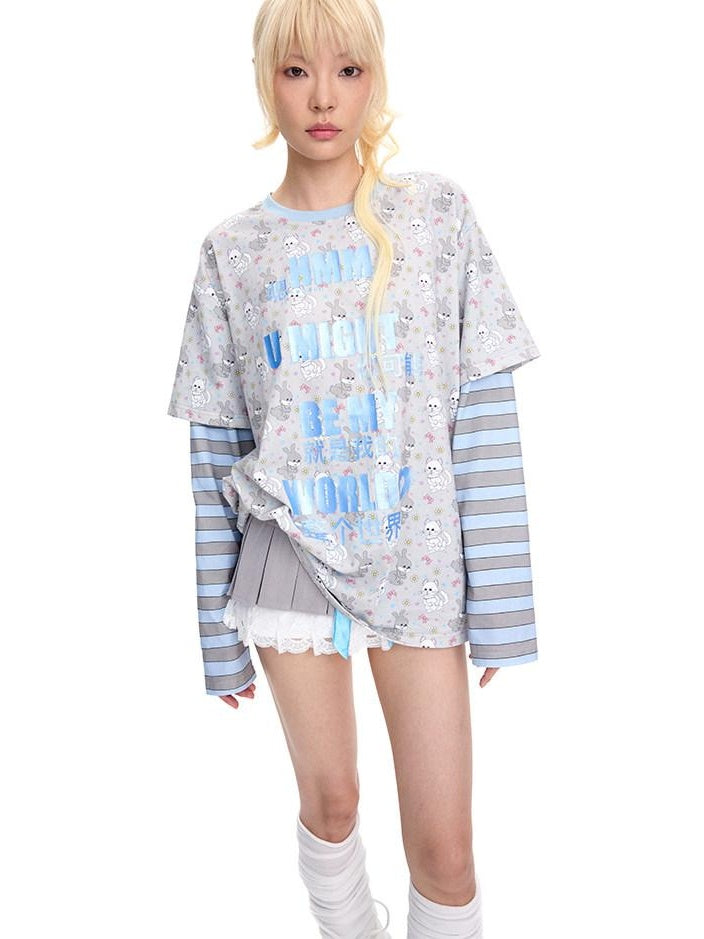 CFIERCE Soft Cotton Loose Casual Long Sleeve Crew Neck Letter Print Unisex Purple Blue