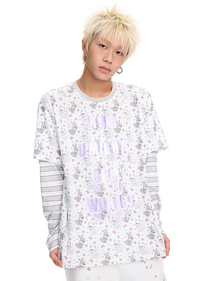 CFIERCE Soft Cotton Loose Casual Long Sleeve Crew Neck Letter Print Unisex Purple Blue