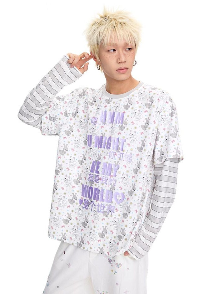 CFIERCE Soft Cotton Loose Casual Long Sleeve Crew Neck Letter Print Unisex Purple Blue