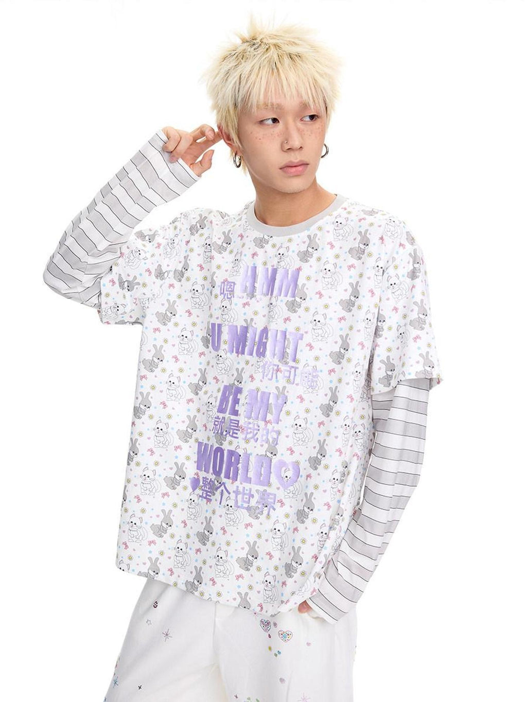 CFIERCE Soft Cotton Loose Casual Long Sleeve Crew Neck Letter Print Unisex Purple Blue