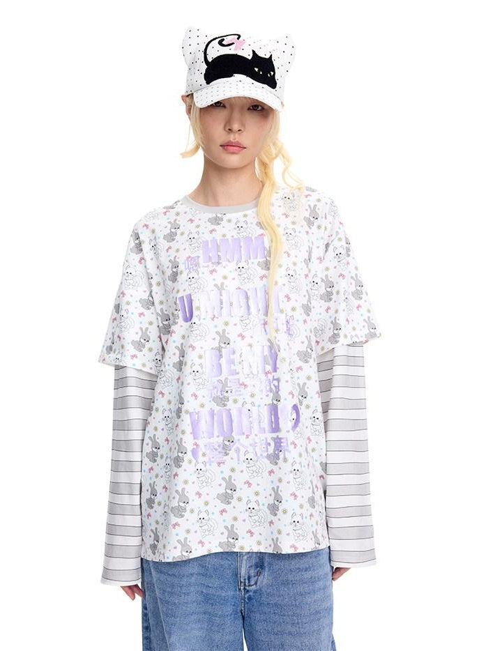 CFIERCE Soft Cotton Loose Casual Long Sleeve Crew Neck Letter Print Unisex Purple Blue