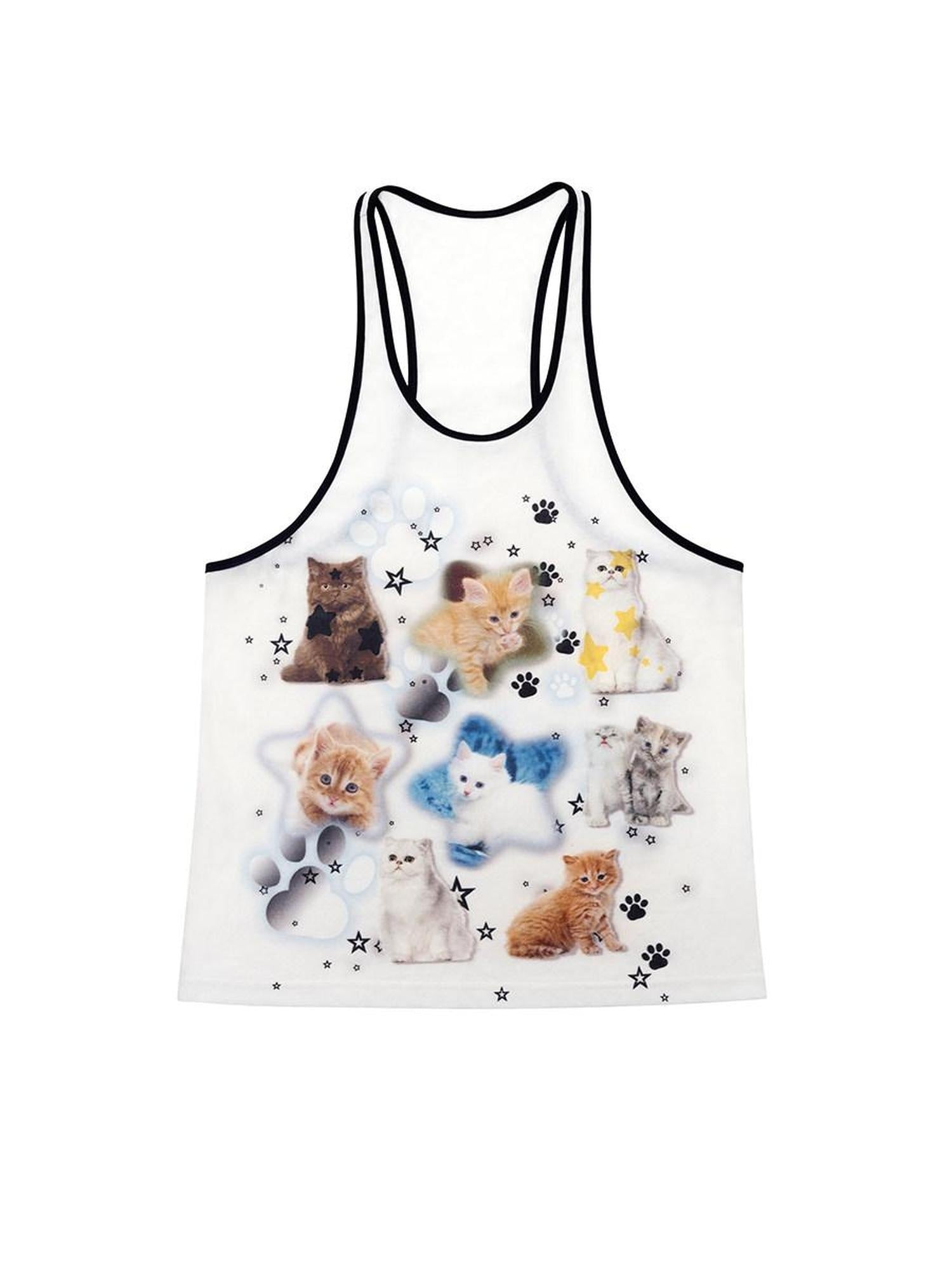 CFIERCE Soft Cotton Loose Street Animal Print Unisex White Racerback Tank Top