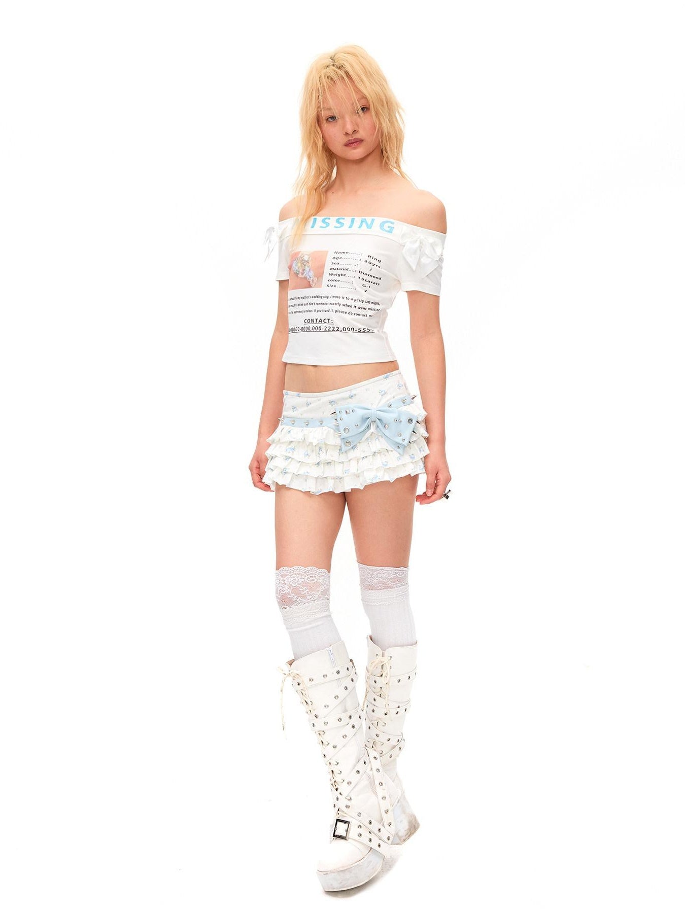 CFIERCE Soft Stretch Cotton Slim Fit Cropped Bardot Neck Letter Print Women