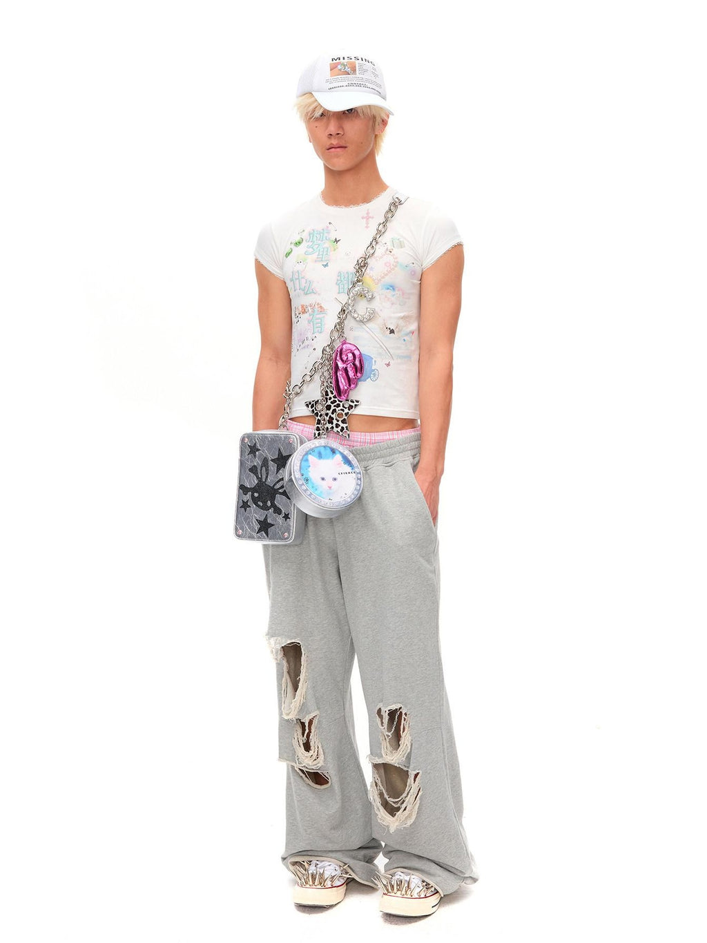 CFIERCE Soft Stretch Cotton Text Print Casual Crew Neck Standard Fit Unisex White