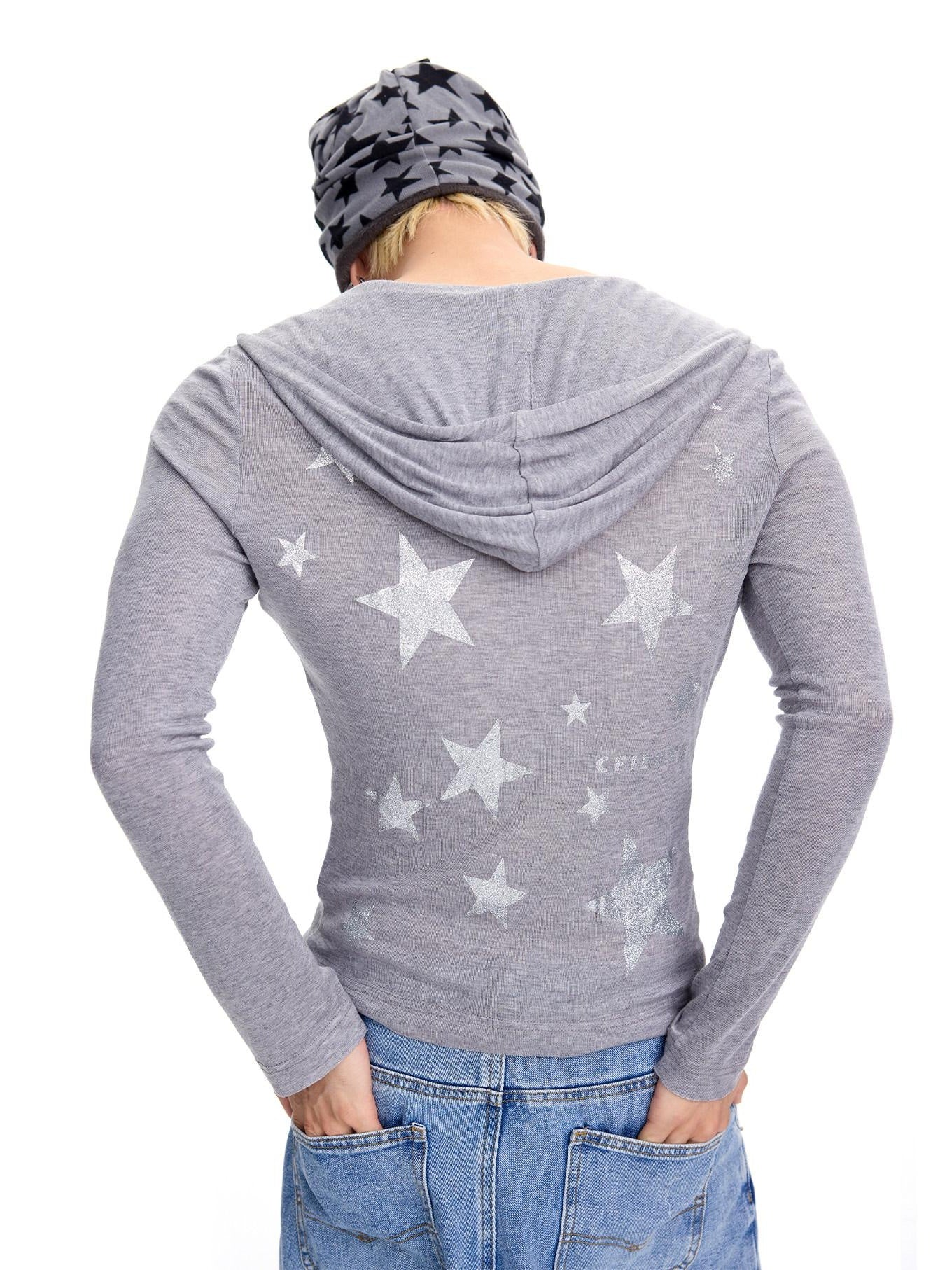 CFIERCE Soft Tencel Cotton Star Print Casual Unisex Long Sleeve Regular Pullover