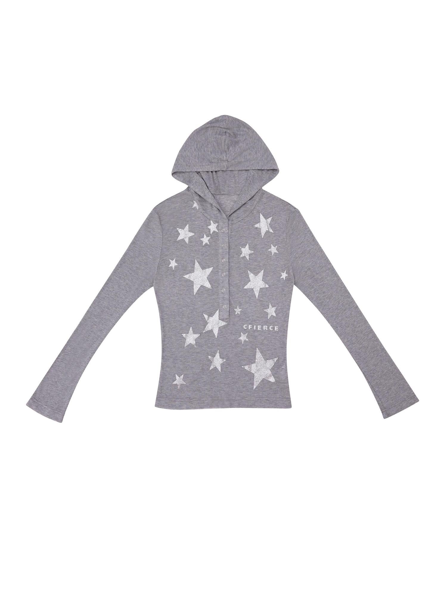 CFIERCE Soft Tencel Cotton Star Print Casual Unisex Long Sleeve Regular Pullover