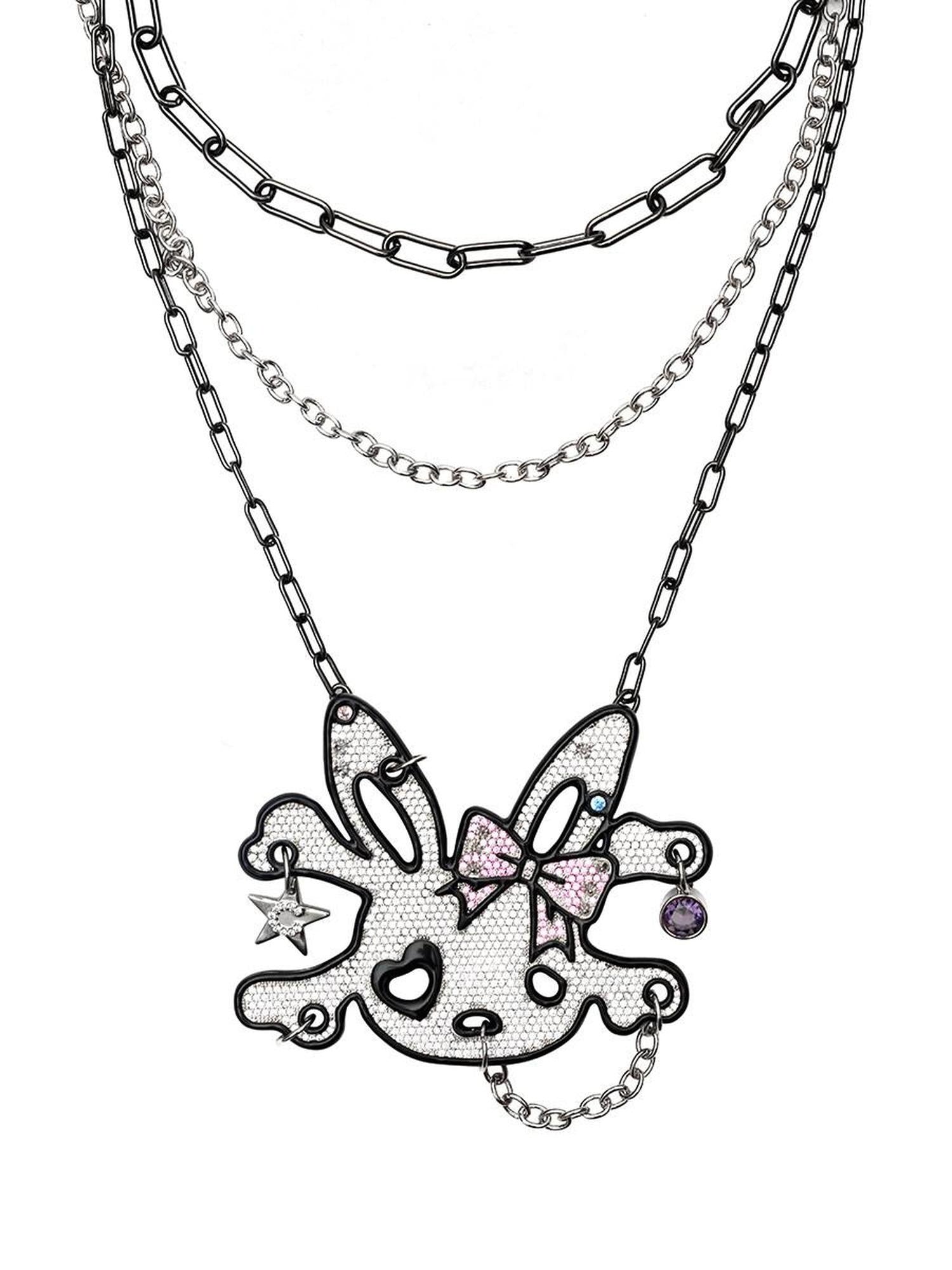 CFIERCE Sparkling Zircon Multicolor Layered Brass Chain Sweet Edgy Necklace 饰品