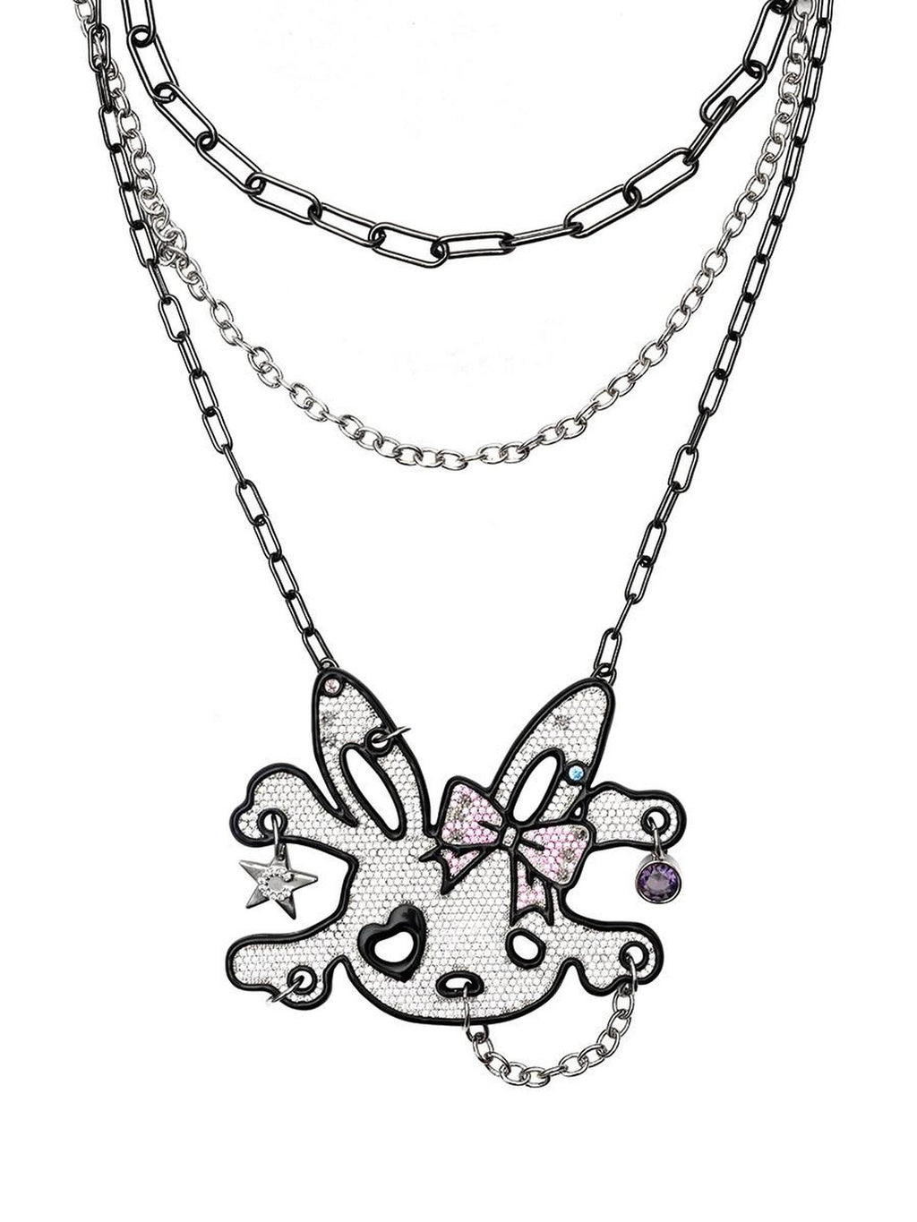 CFIERCE Sparkling Zircon Multicolor Layered Brass Chain Sweet Edgy Necklace 饰品