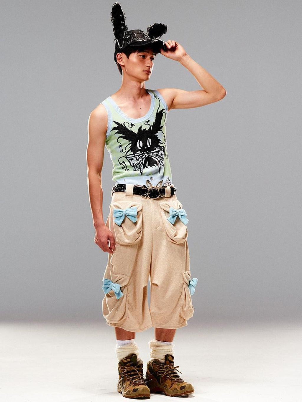 CFIERCE Stretch Cotton Blend Casual Relaxed Natural Waist Teen Unisex Beige Cargo Pants