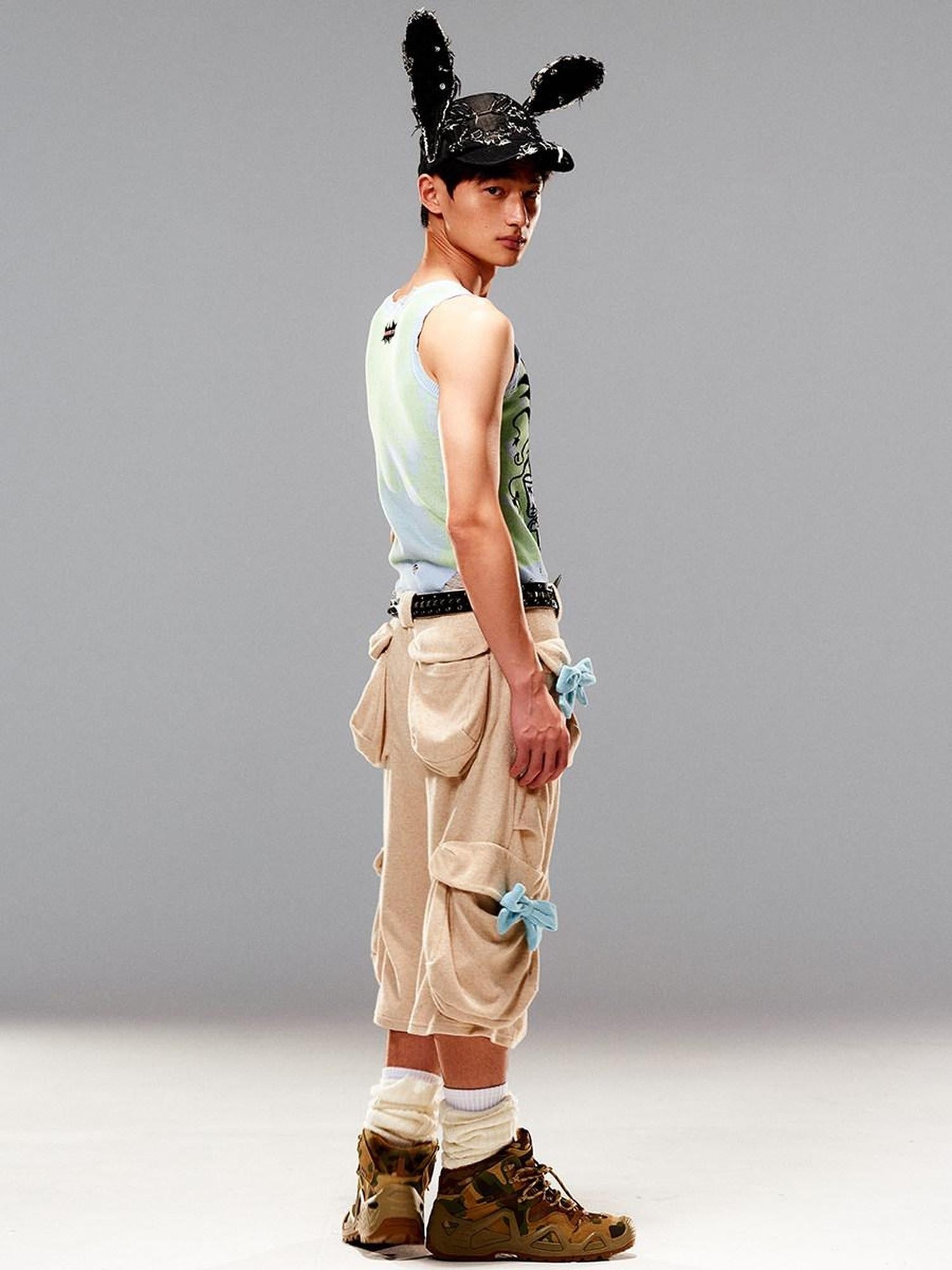 CFIERCE Stretch Cotton Blend Casual Relaxed Natural Waist Teen Unisex Beige Cargo Pants