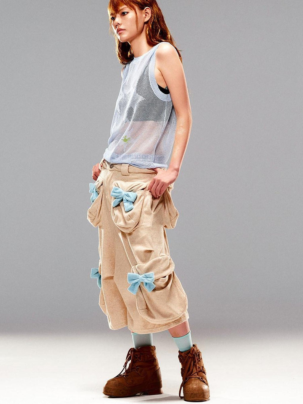 CFIERCE Stretch Cotton Blend Casual Relaxed Natural Waist Teen Unisex Beige Cargo Pants