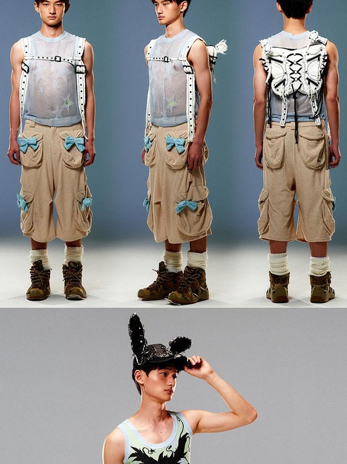 CFIERCE Stretch Cotton Blend Casual Relaxed Natural Waist Teen Unisex Beige Cargo Pants