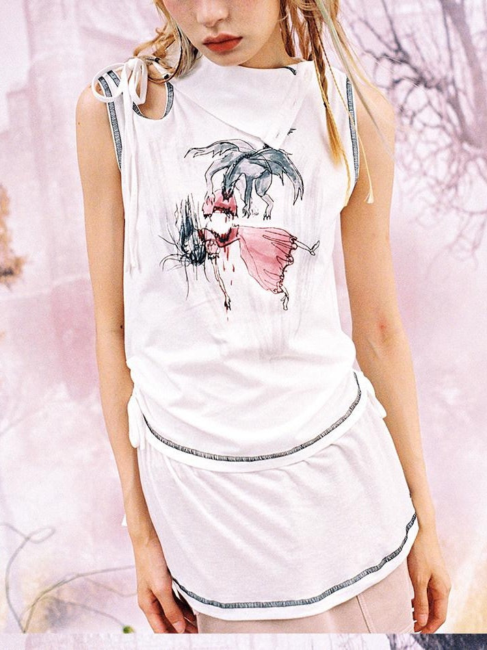 CFIERCE Stretch Cotton Blend Slim Curve Mid Length Casual Unisex Printed Vest