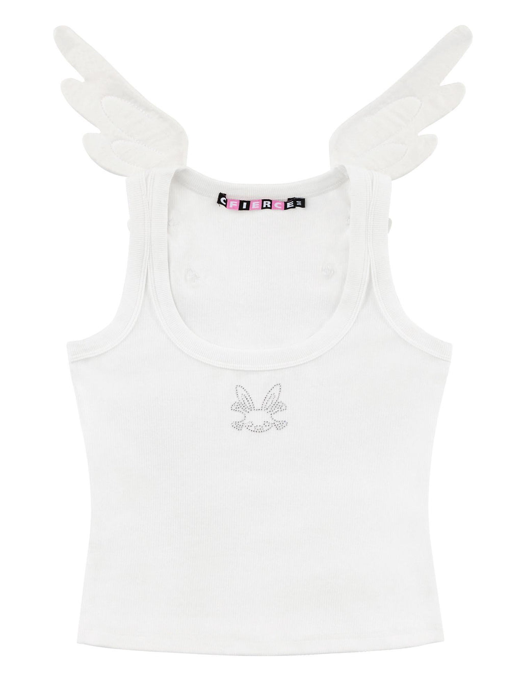 CFIERCE Stretch Cotton Blend U Neck Slim Curve Unisex Angel Print Cropped White Vest