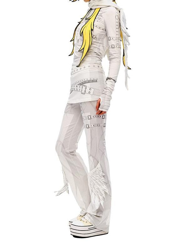 CFIERCE Stretch Cotton Slim Fit Natural Waist Cute Style Teen Girls White Pants