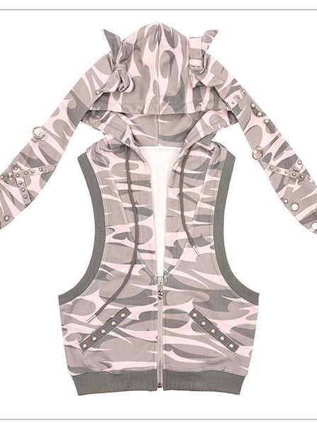 CFIERCE Studded Pure Cotton Slim Fit Street Style Unisex Zip Front Black Pink Jacket