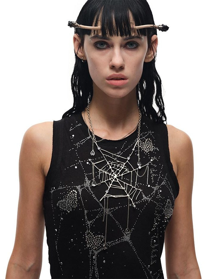 CFIERCE Sweet Edgy Multilayer Brass Chain Zircon Necklace Unisex Vintage Silver 饰品