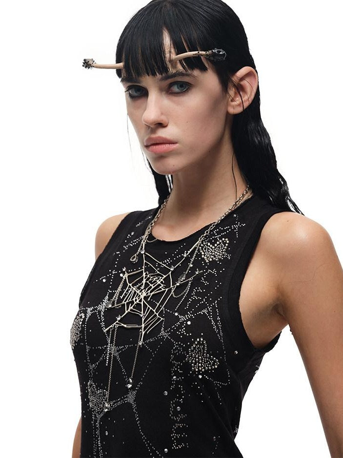 CFIERCE Sweet Edgy Multilayer Brass Chain Zircon Necklace Unisex Vintage Silver 饰品