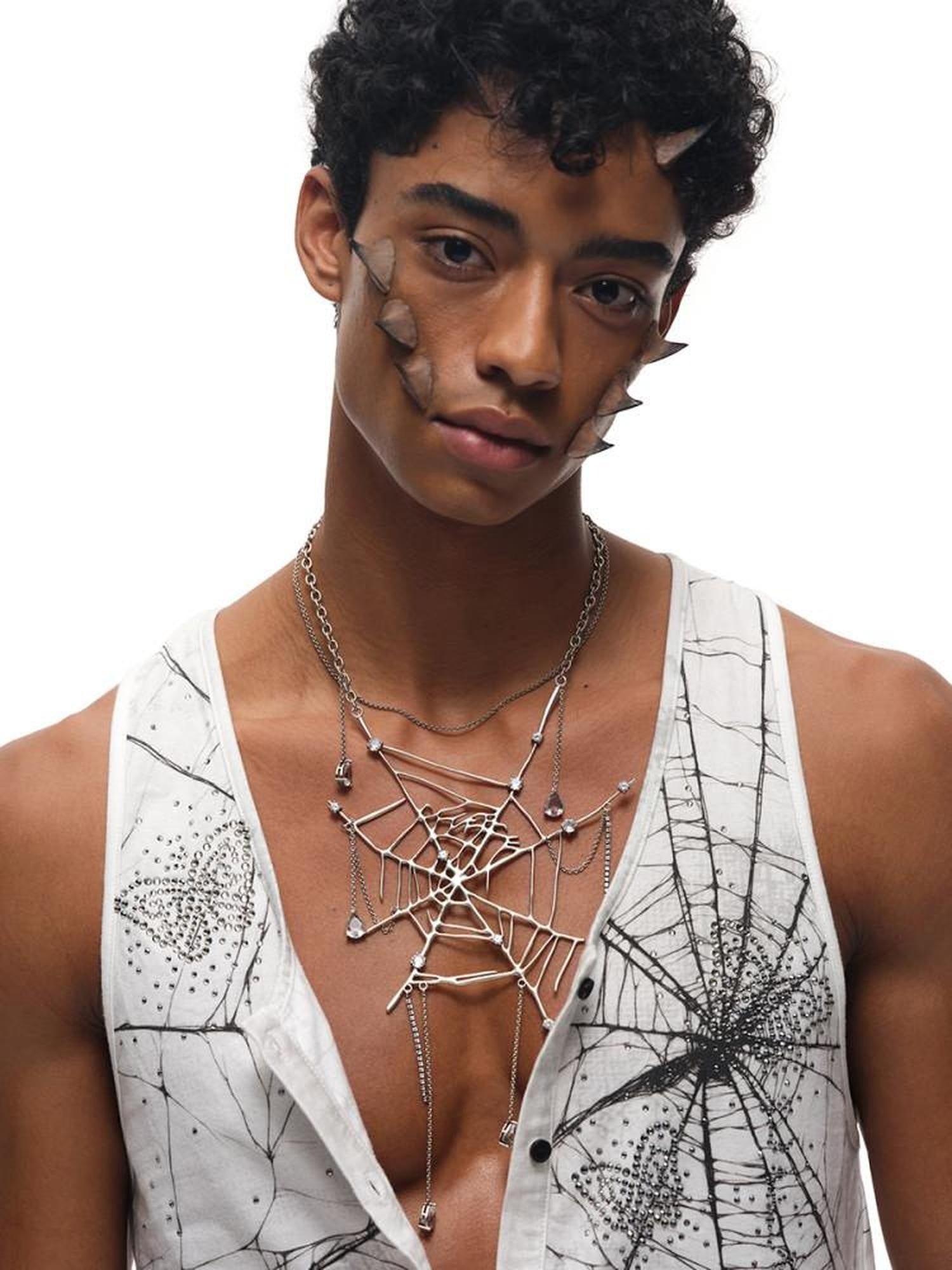 CFIERCE Sweet Edgy Multilayer Brass Chain Zircon Necklace Unisex Vintage Silver 饰品