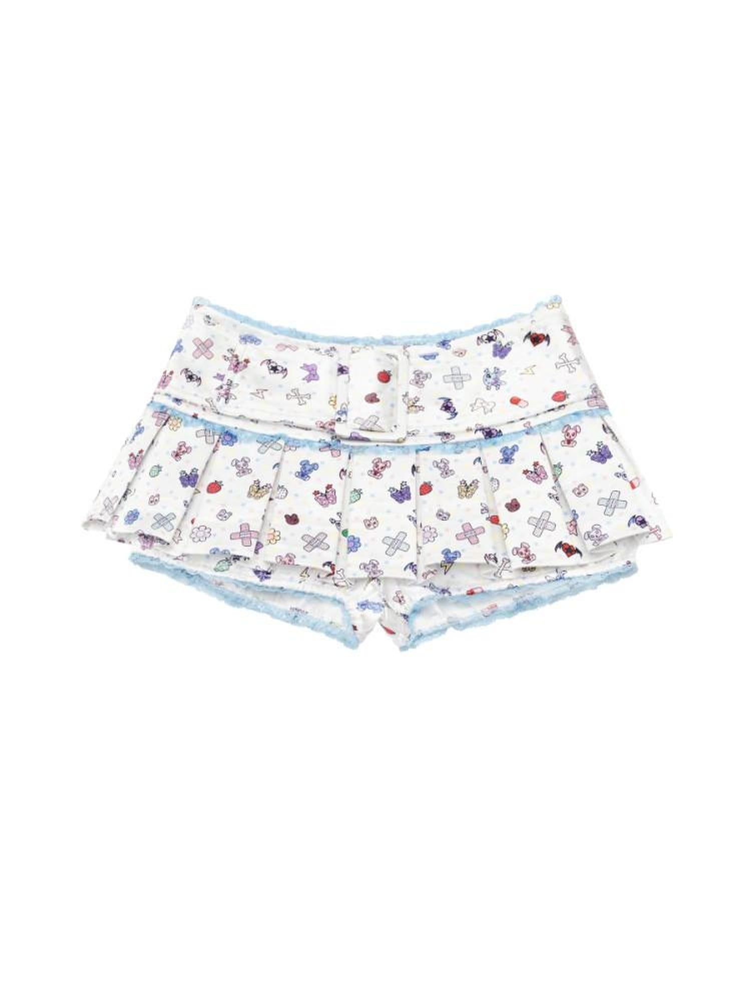 CFIERCE Sweet High Waist Pleated Lace Women Casual Travel Printed Polyester Skirt