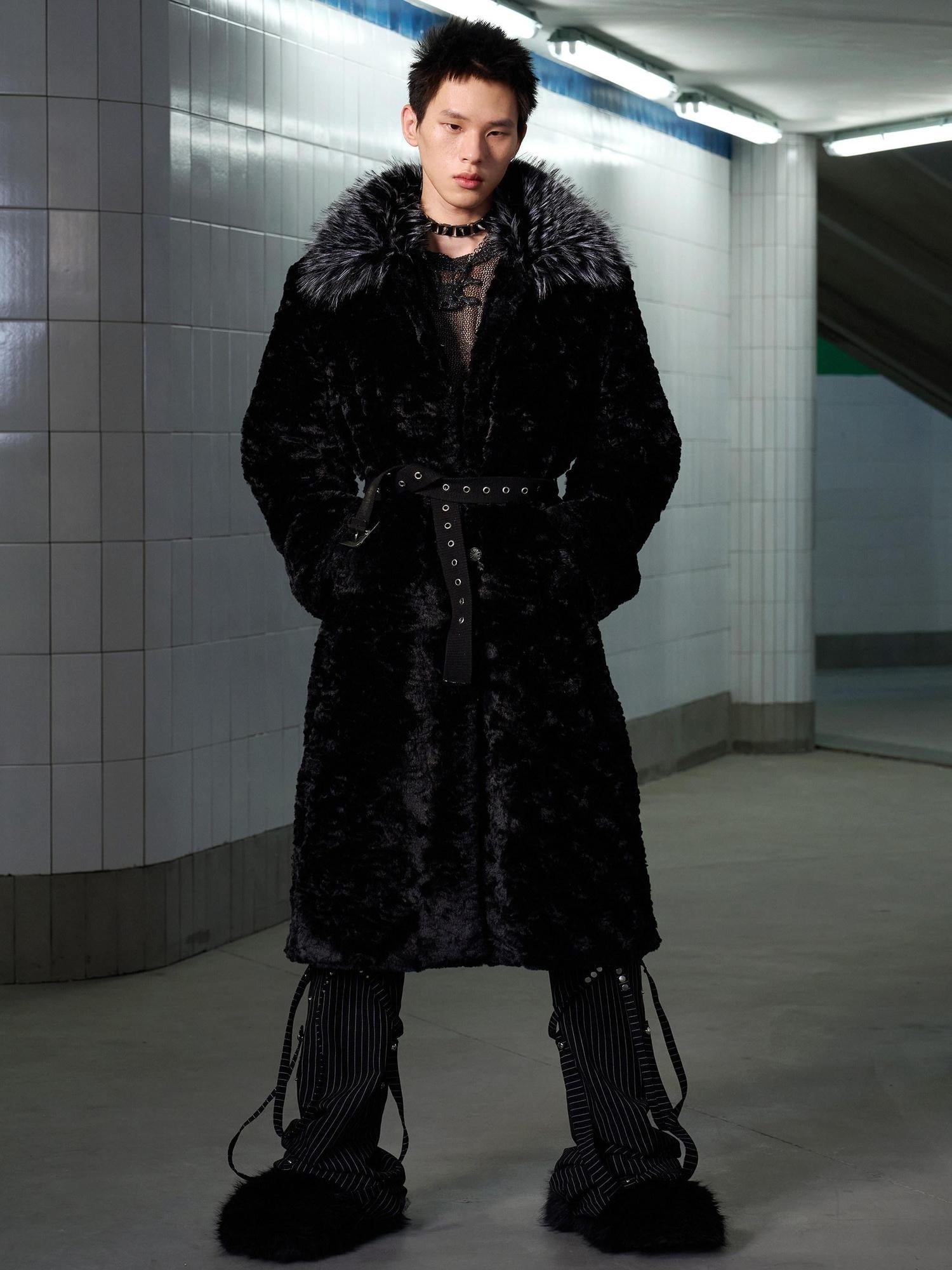 CFIERCE Thick Fur Collar Mid Length Casual Unisex Black Insulated Puffer Coat