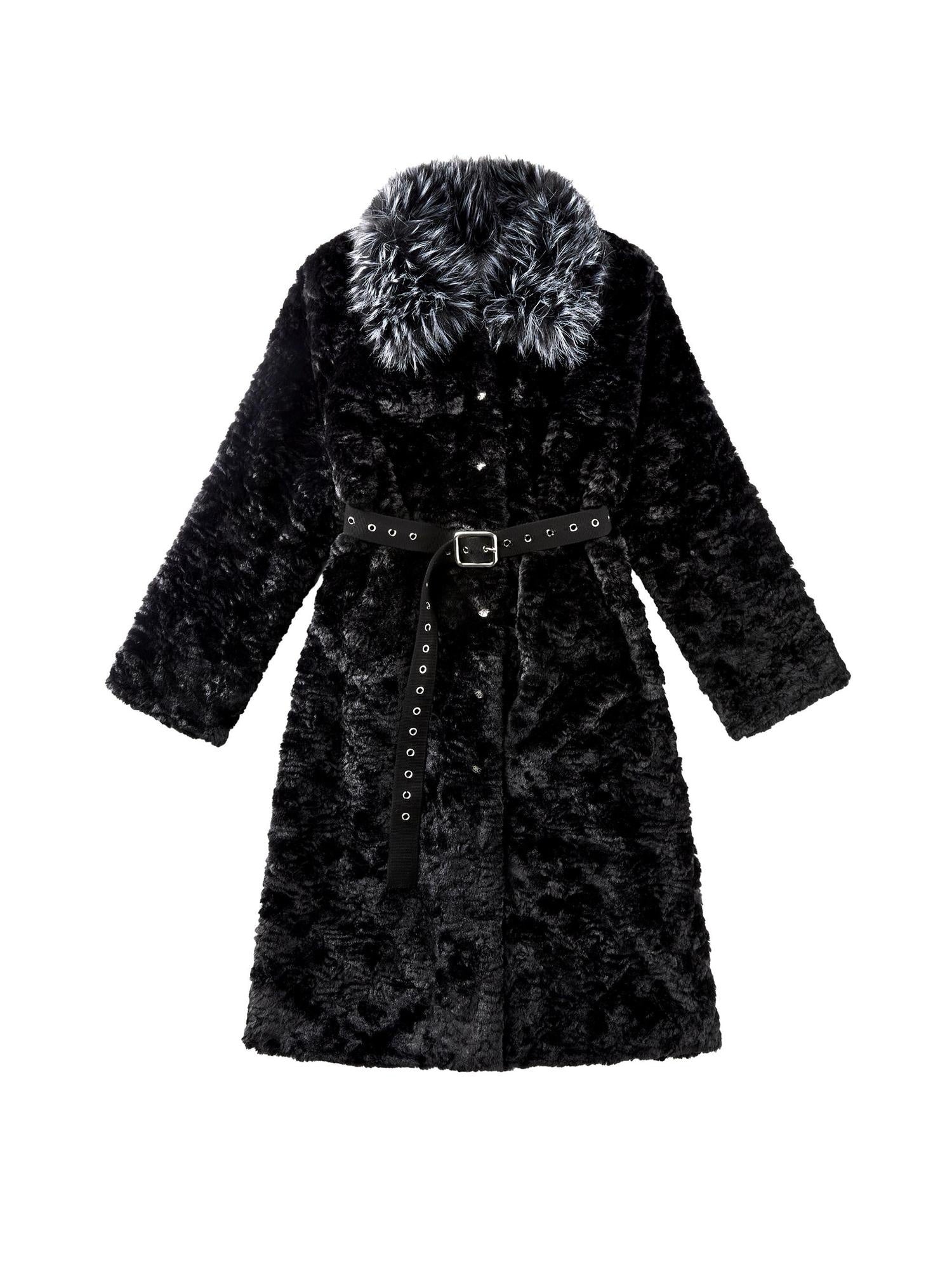 CFIERCE Thick Fur Collar Mid Length Casual Unisex Black Insulated Puffer Coat
