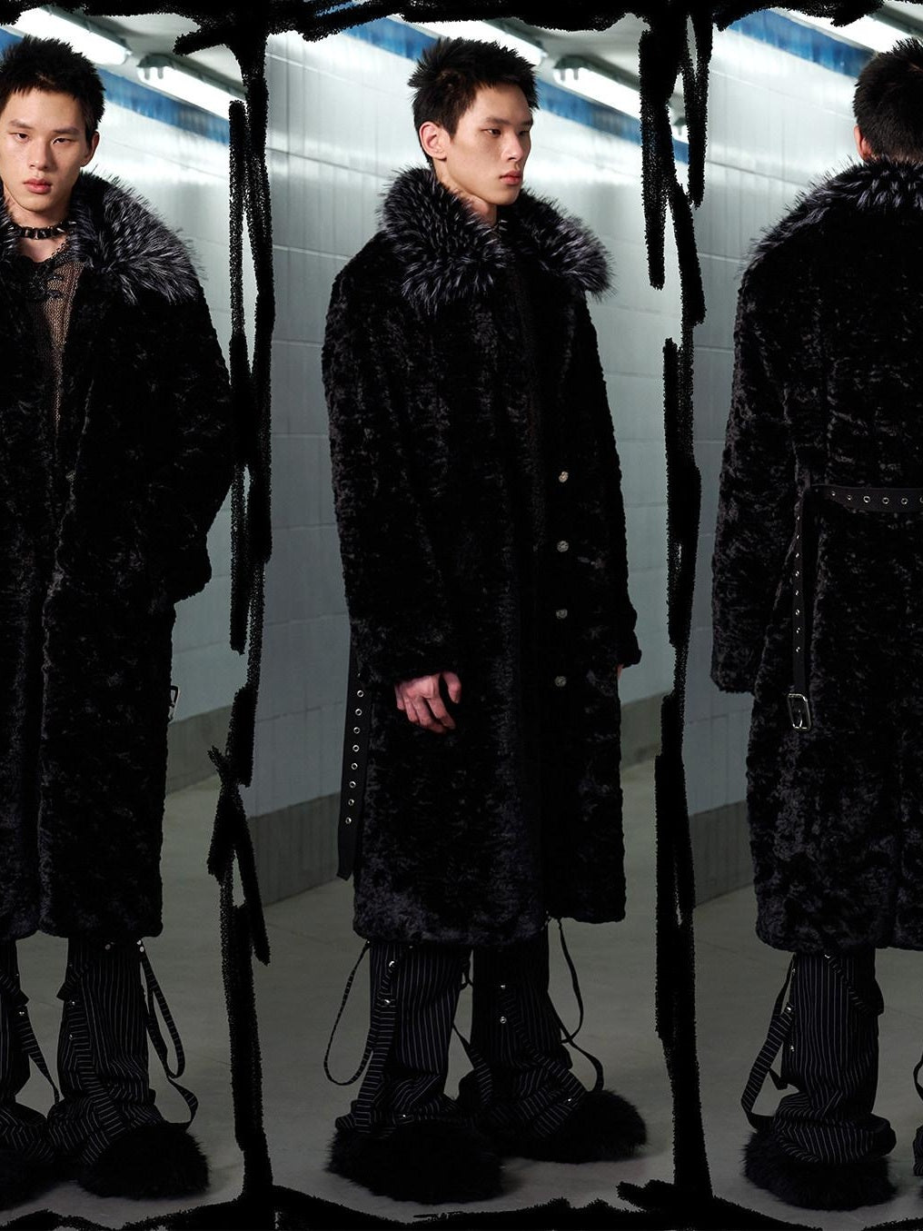 CFIERCE Thick Fur Collar Mid Length Casual Unisex Black Insulated Puffer Coat