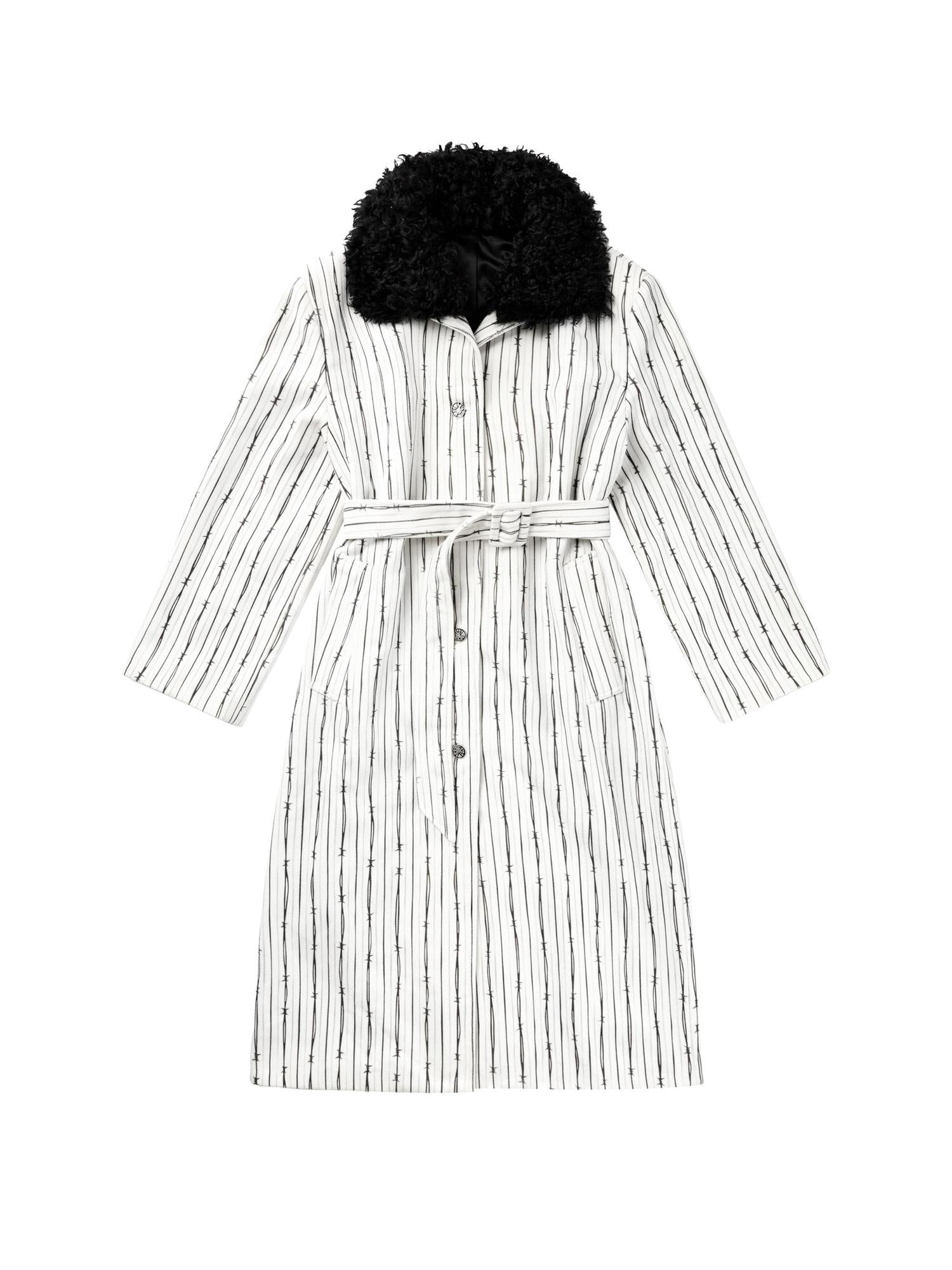 CFIERCE Thick Long Military Style Fur Collar Unisex Youth White Parka