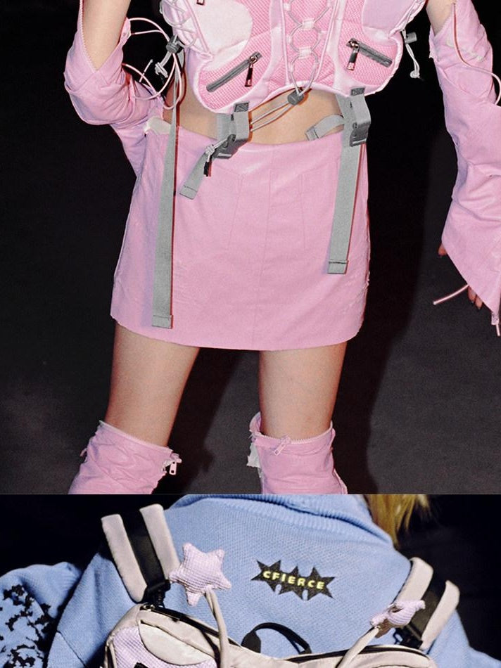 CFIERCE Unique Original Design Zipper Closure Unisex Youth Gray Pink Casual Jacket