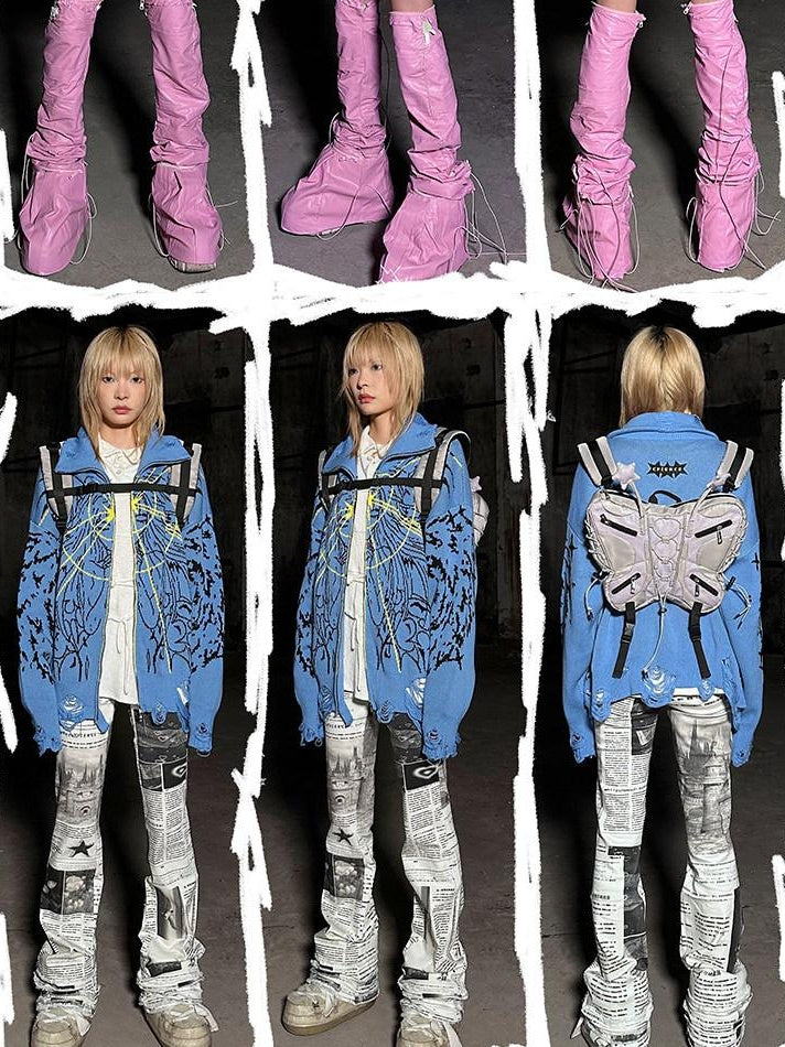 CFIERCE Unique Original Design Zipper Closure Unisex Youth Gray Pink Casual Jacket