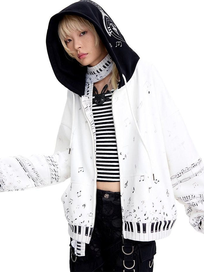 CFIERCE White Cropped Stand Collar Zipper Loose Cotton Blend Street Cardigan