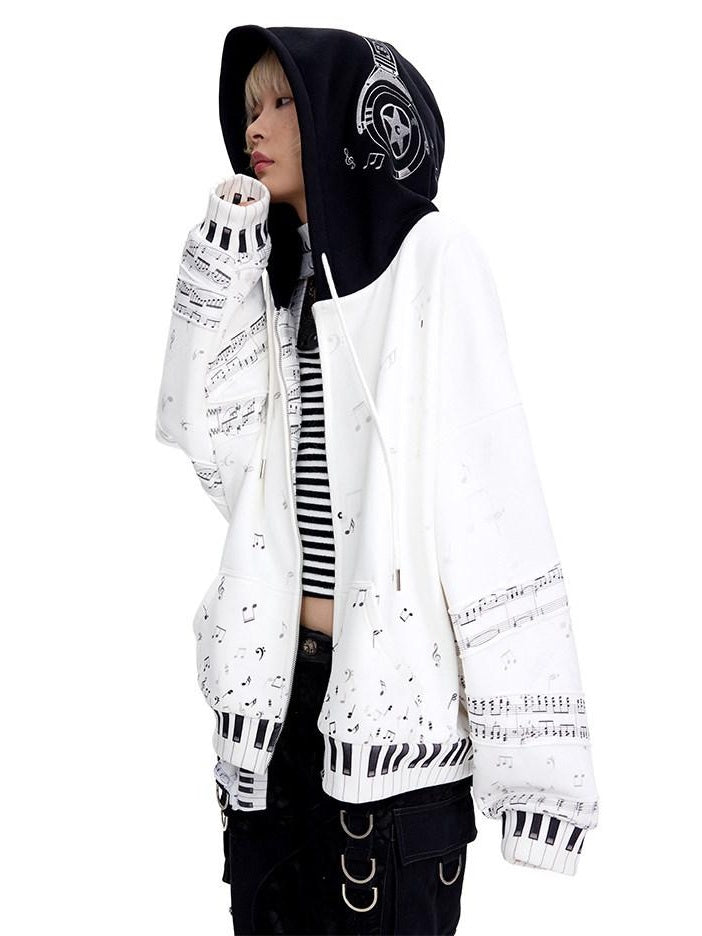CFIERCE White Cropped Stand Collar Zipper Loose Cotton Blend Street Cardigan