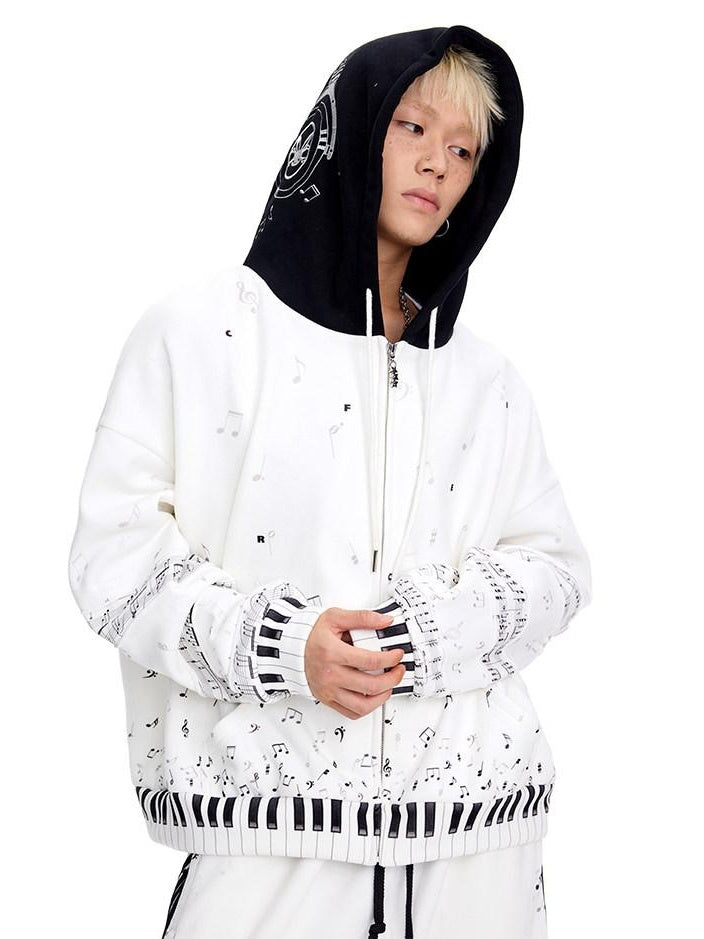 CFIERCE White Cropped Stand Collar Zipper Loose Cotton Blend Street Cardigan