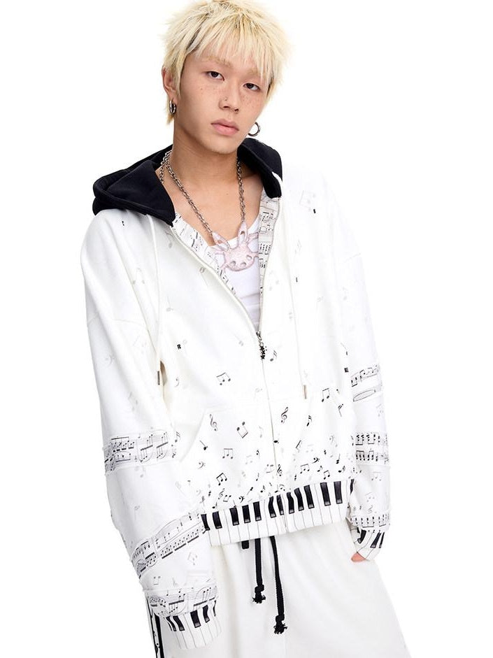 CFIERCE White Cropped Stand Collar Zipper Loose Cotton Blend Street Cardigan