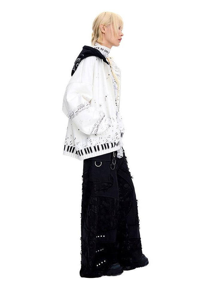 CFIERCE White Cropped Stand Collar Zipper Loose Cotton Blend Street Cardigan
