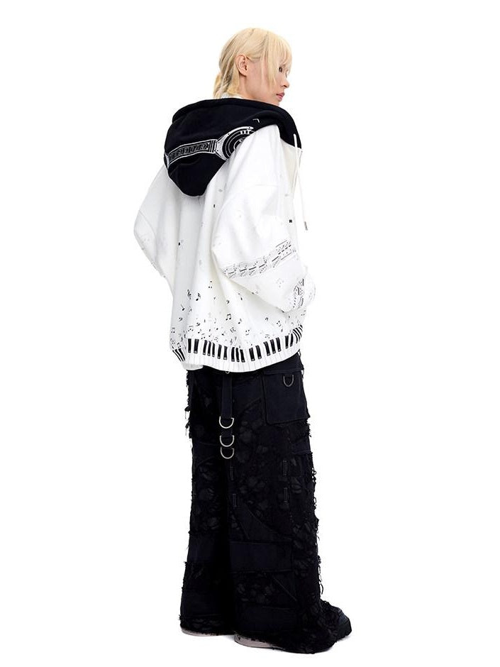 CFIERCE White Cropped Stand Collar Zipper Loose Cotton Blend Street Cardigan