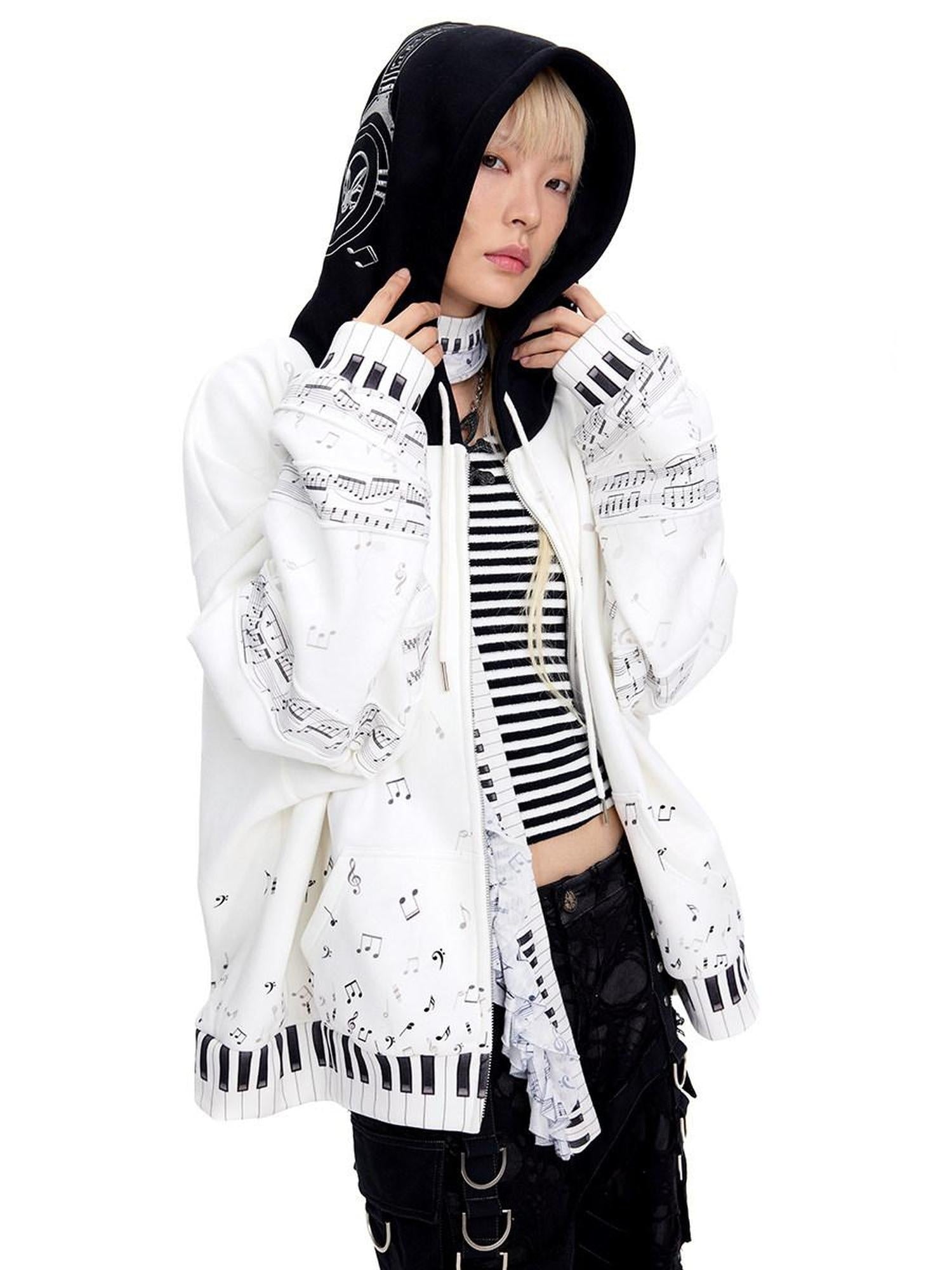 CFIERCE White Cropped Stand Collar Zipper Loose Cotton Blend Street Cardigan