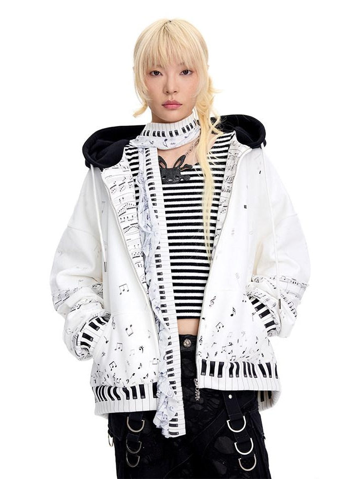 CFIERCE White Cropped Stand Collar Zipper Loose Cotton Blend Street Cardigan
