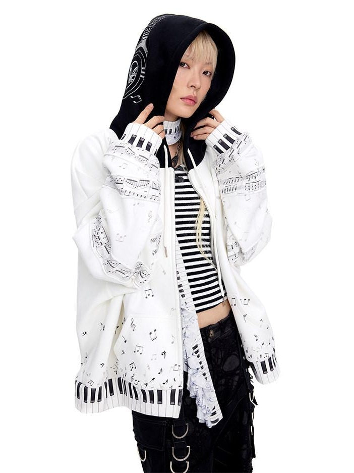 CFIERCE White Cropped Stand Collar Zipper Loose Cotton Blend Street Cardigan