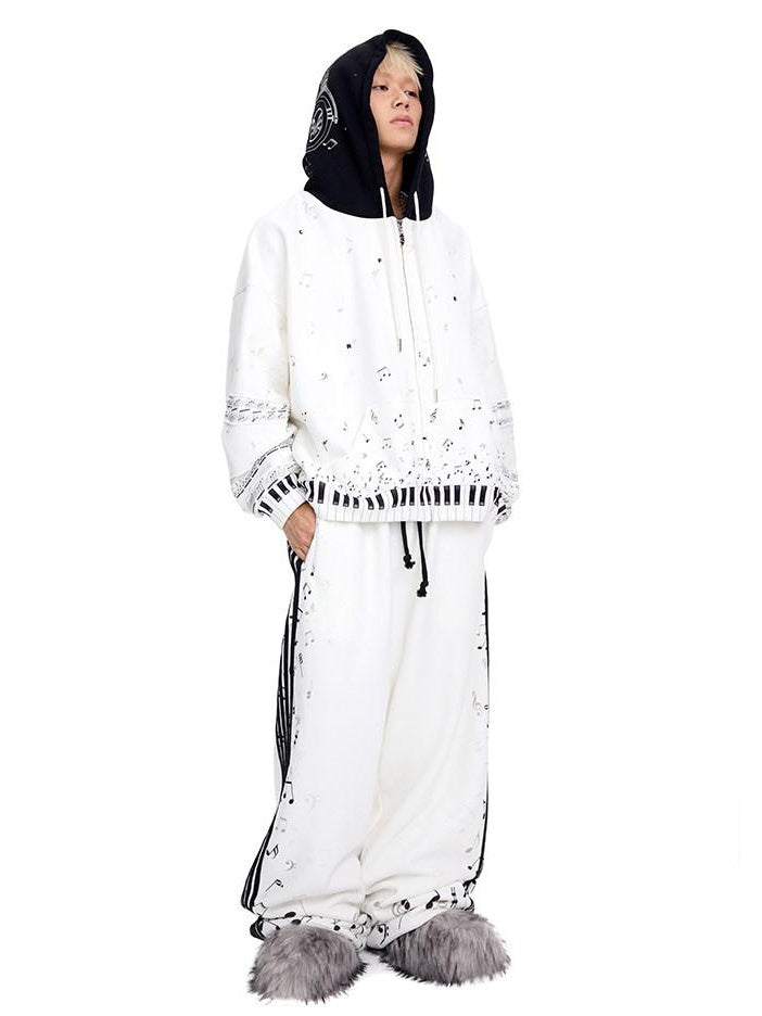 CFIERCE White Cropped Stand Collar Zipper Loose Cotton Blend Street Cardigan