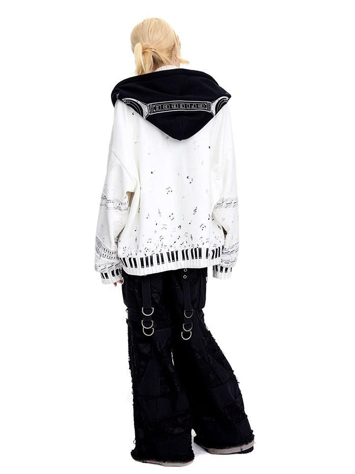 CFIERCE White Cropped Stand Collar Zipper Loose Cotton Blend Street Cardigan