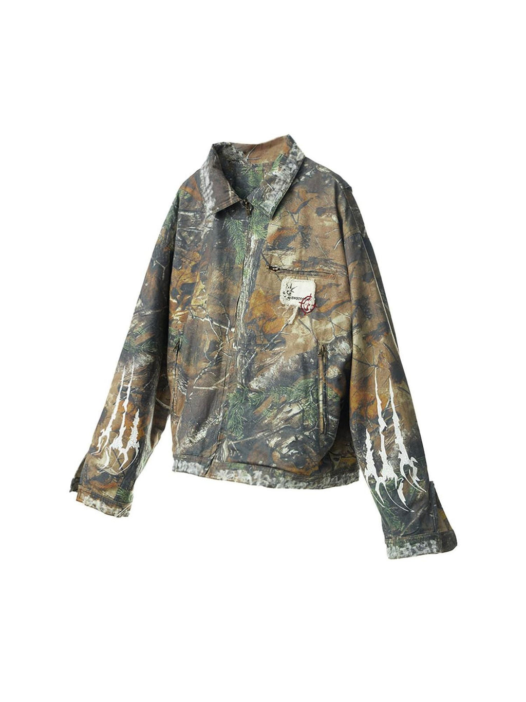 EMOBROTHER 100% Cotton Oversized Patch Embroidered Unisex Camo Zip Pocket Denim Jackets