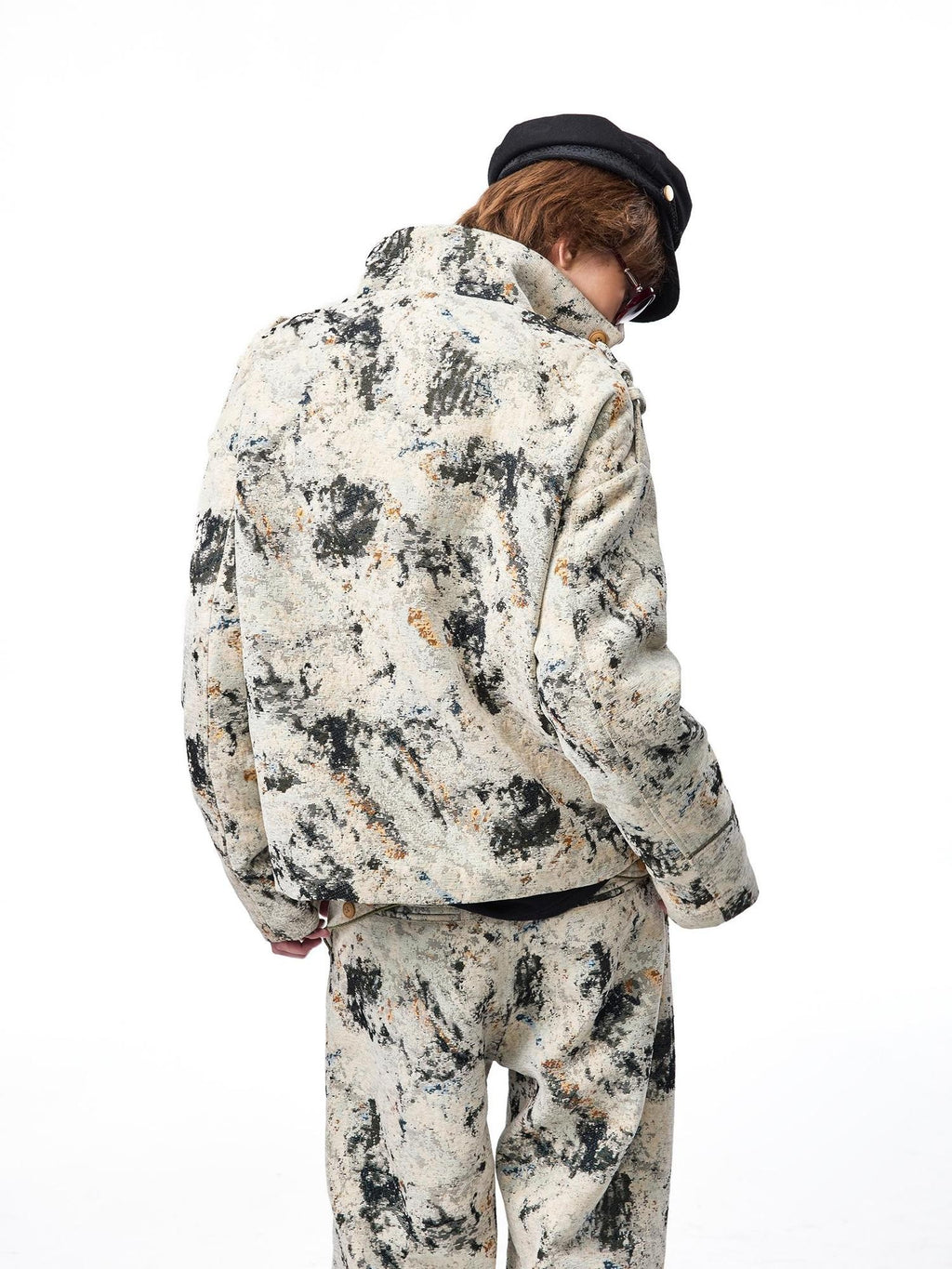 EMOBROTHER Asymmetric Button Embroidered Chenille Marble Texture Women's Jackets