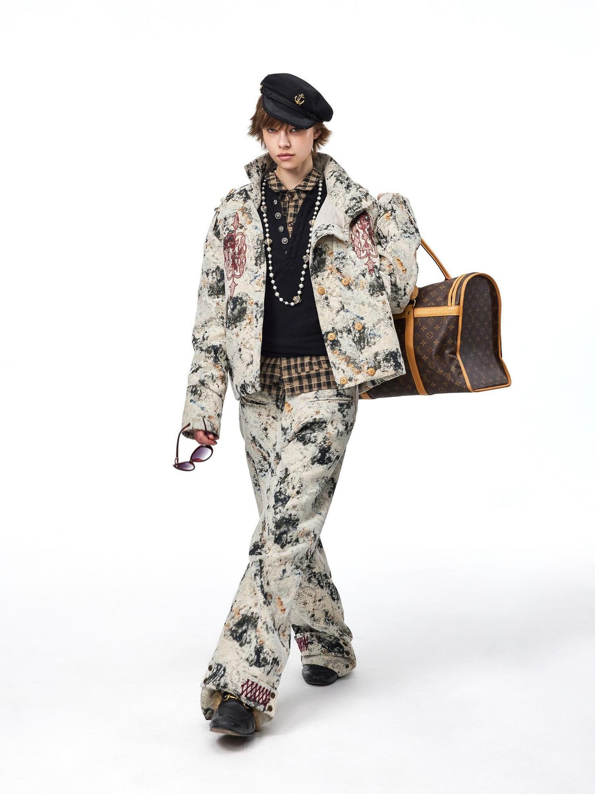 EMOBROTHER Asymmetric Button Embroidered Chenille Marble Texture Women's Jackets
