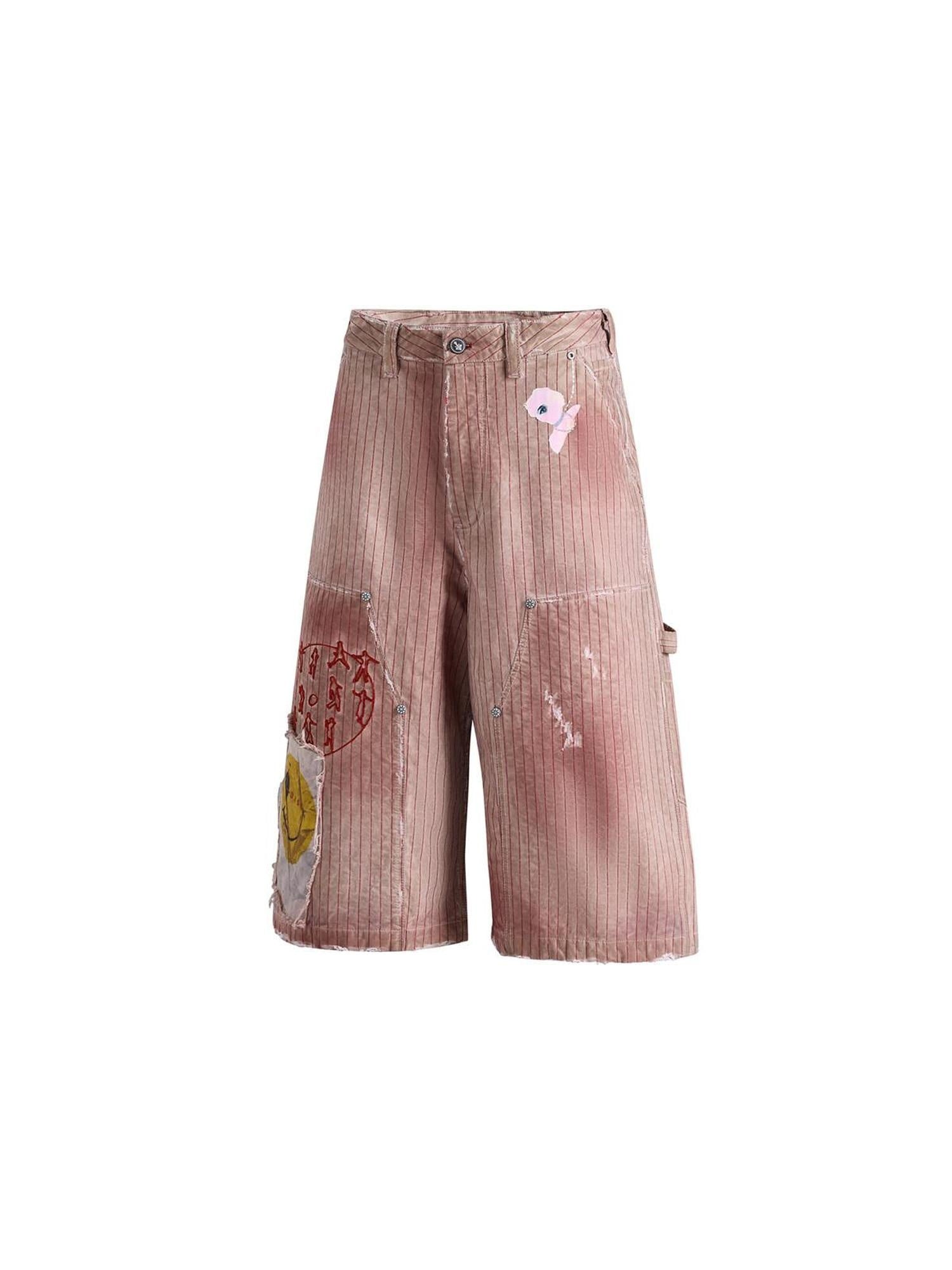 EMOBROTHER Breathable Cotton Loose Fit Embroidered Pocketed Khaki Mid Waist Chino Shorts